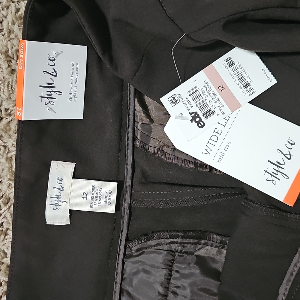 NWT Style & Co Dress Pants Wide Leg Mid Rise Brown 12 Large Slacks - Picture 4 of 7